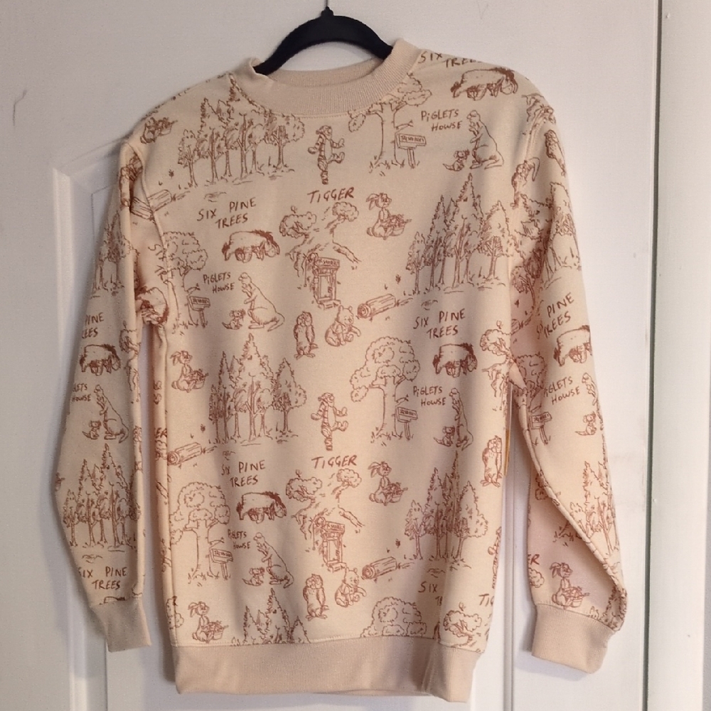 Disney Cream Crewneck Sweater with Brown Winnie the Pooh Sketch Print - Men